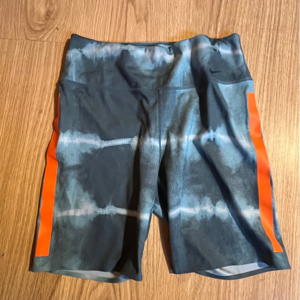 Nike Women’s Blue Tye-Dye Running Shorts with Orange Accents